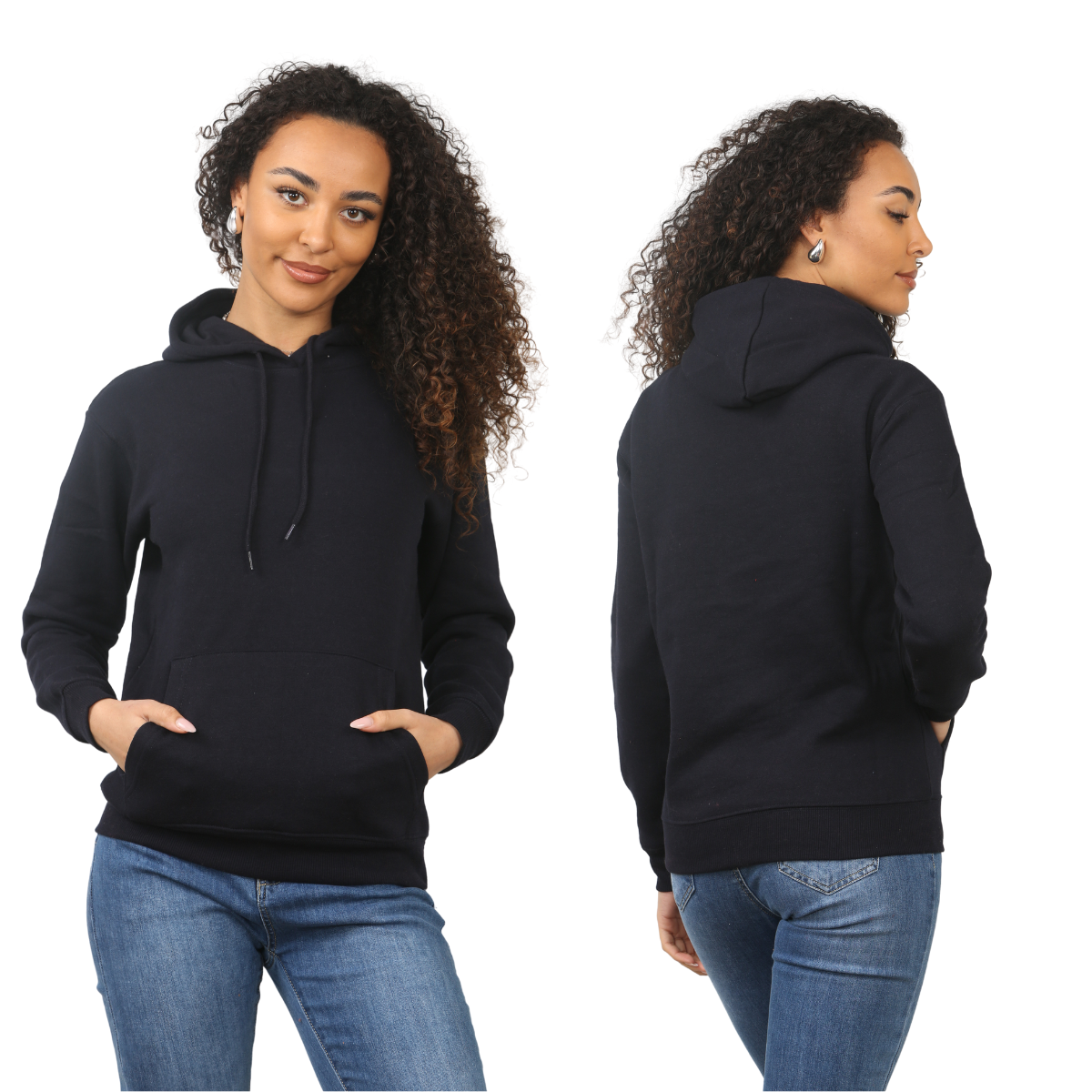 Ladies Pullover Plain Hoodies Branded Pocket Fleece Top