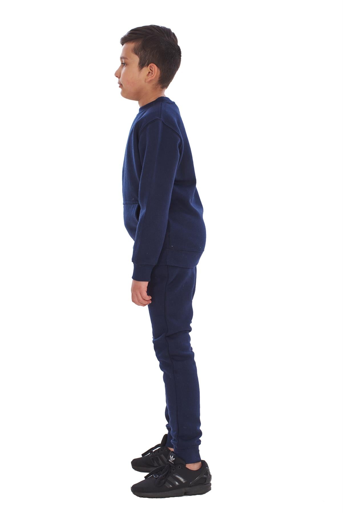 Kids Plain 2 PC Sweat Suit Set , Pullover Cotton Blend Sweatshirt Jogging Bottom - Track N Trend