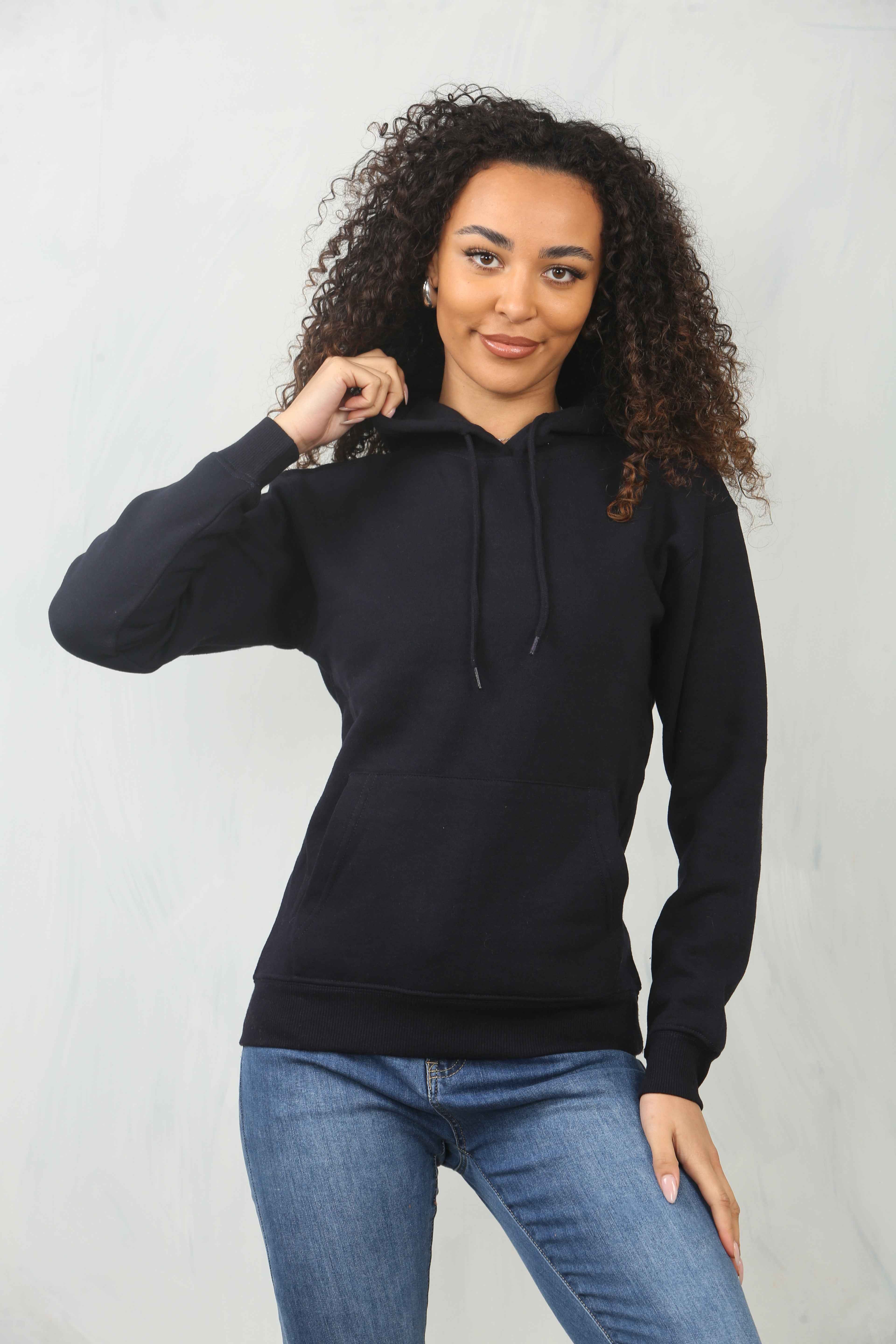 Ladies Pullover Plain Hoodies Branded Pocket Fleece Top