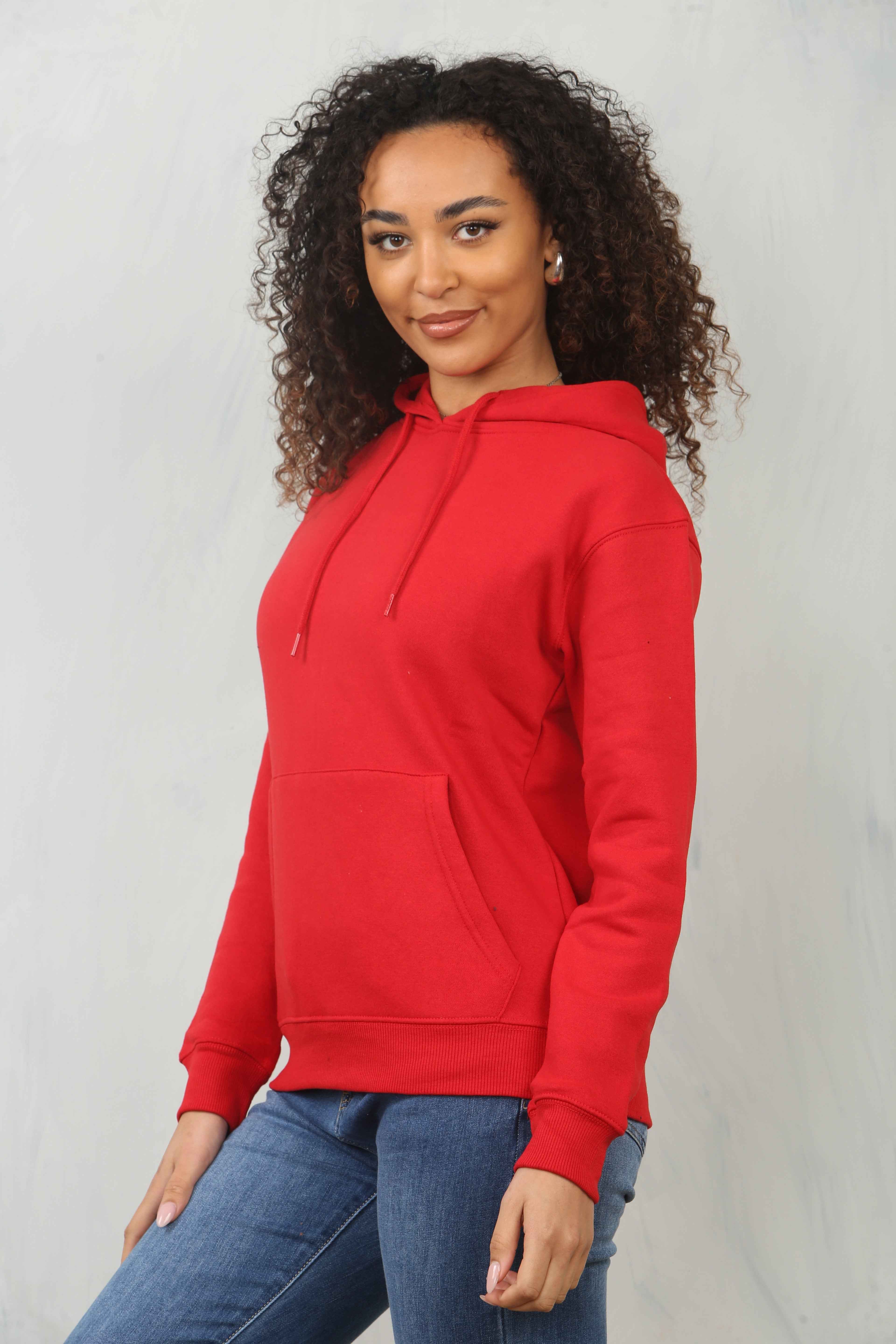 Ladies Pullover Plain Hoodies Branded Pocket Fleece Top