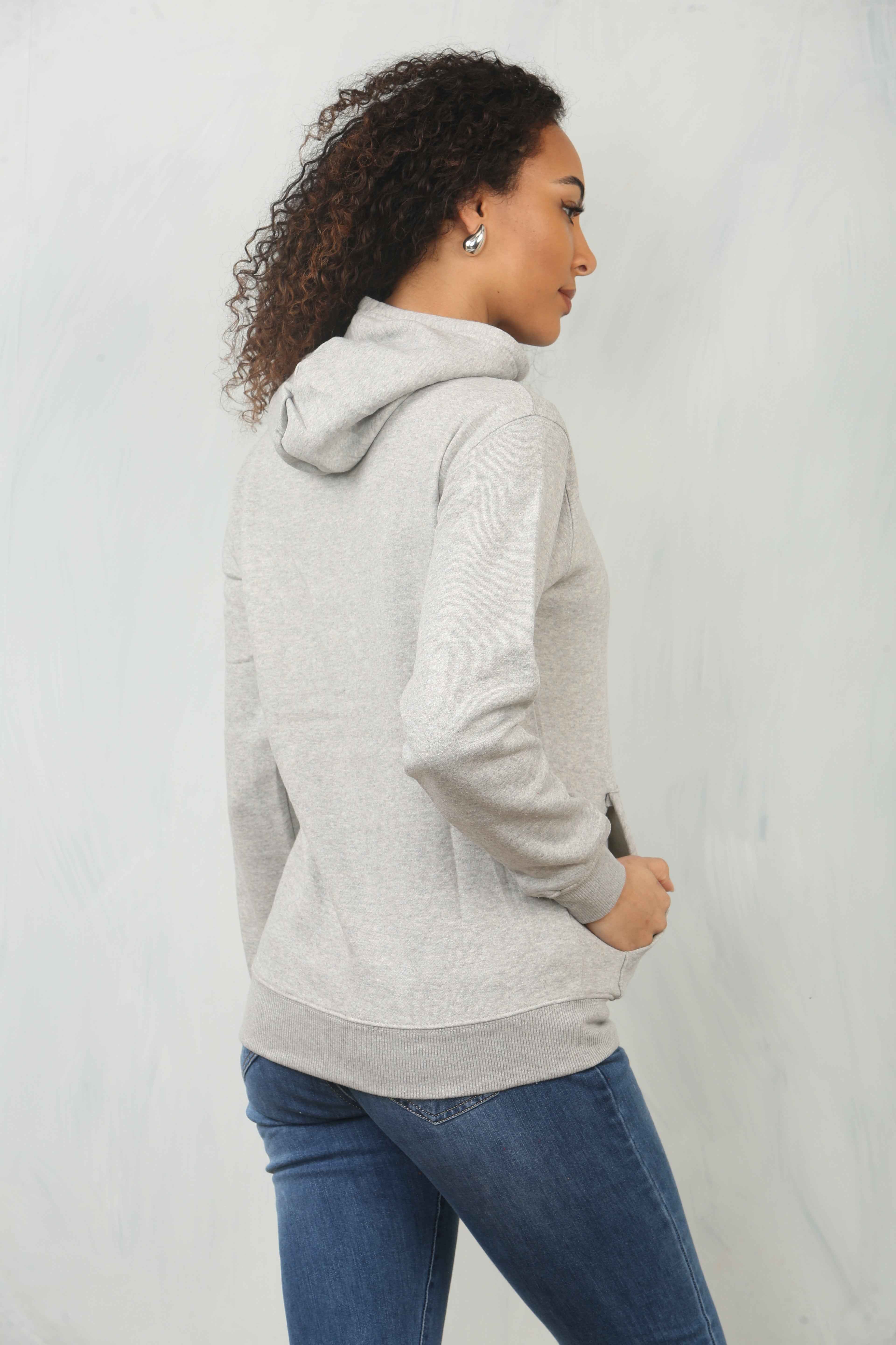 Ladies Pullover Plain Hoodies Branded Pocket Fleece Top