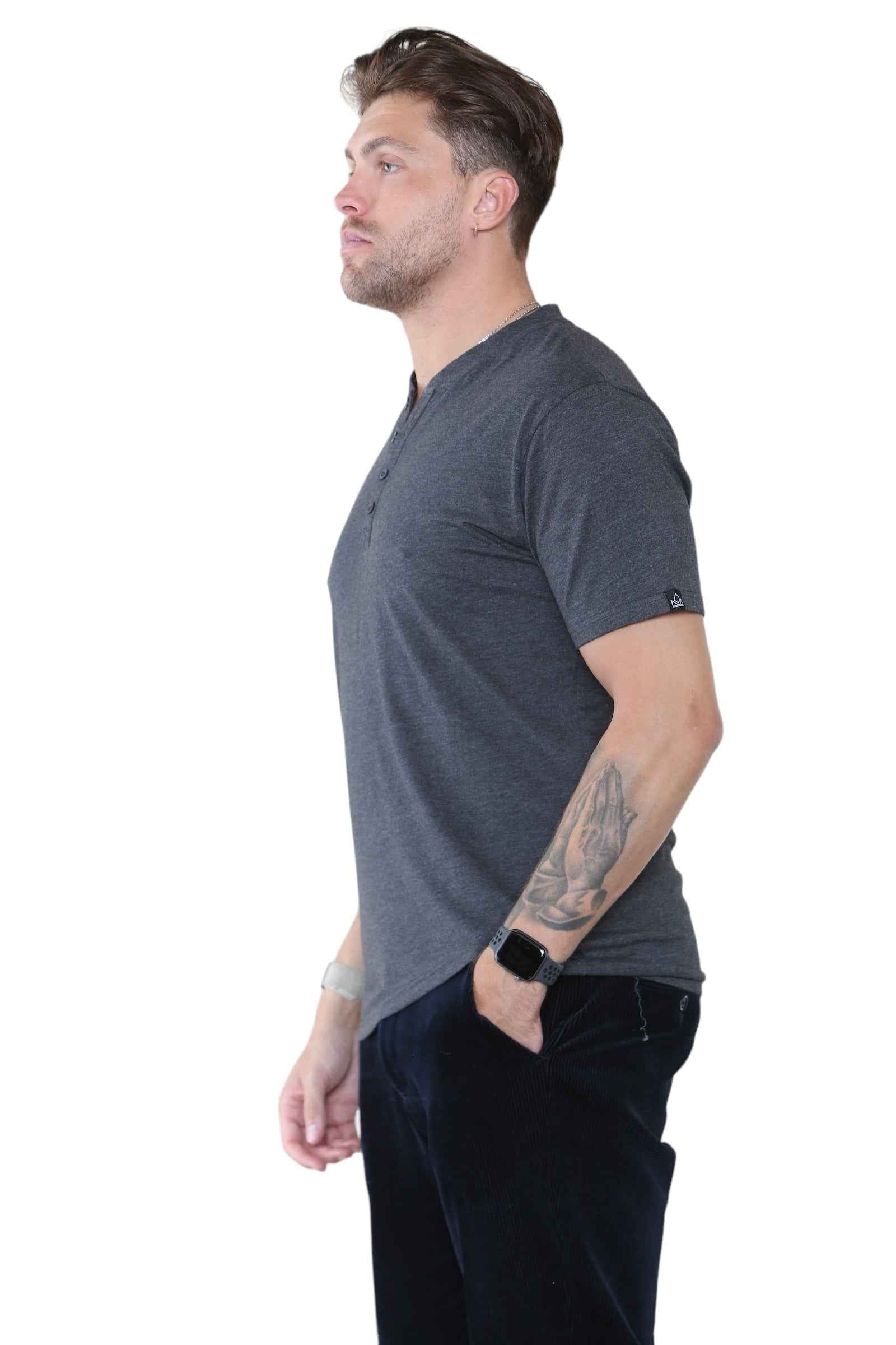 Pack of 5 Men's Henley Shirt Tee Top Plain V Neck Half Sleeves