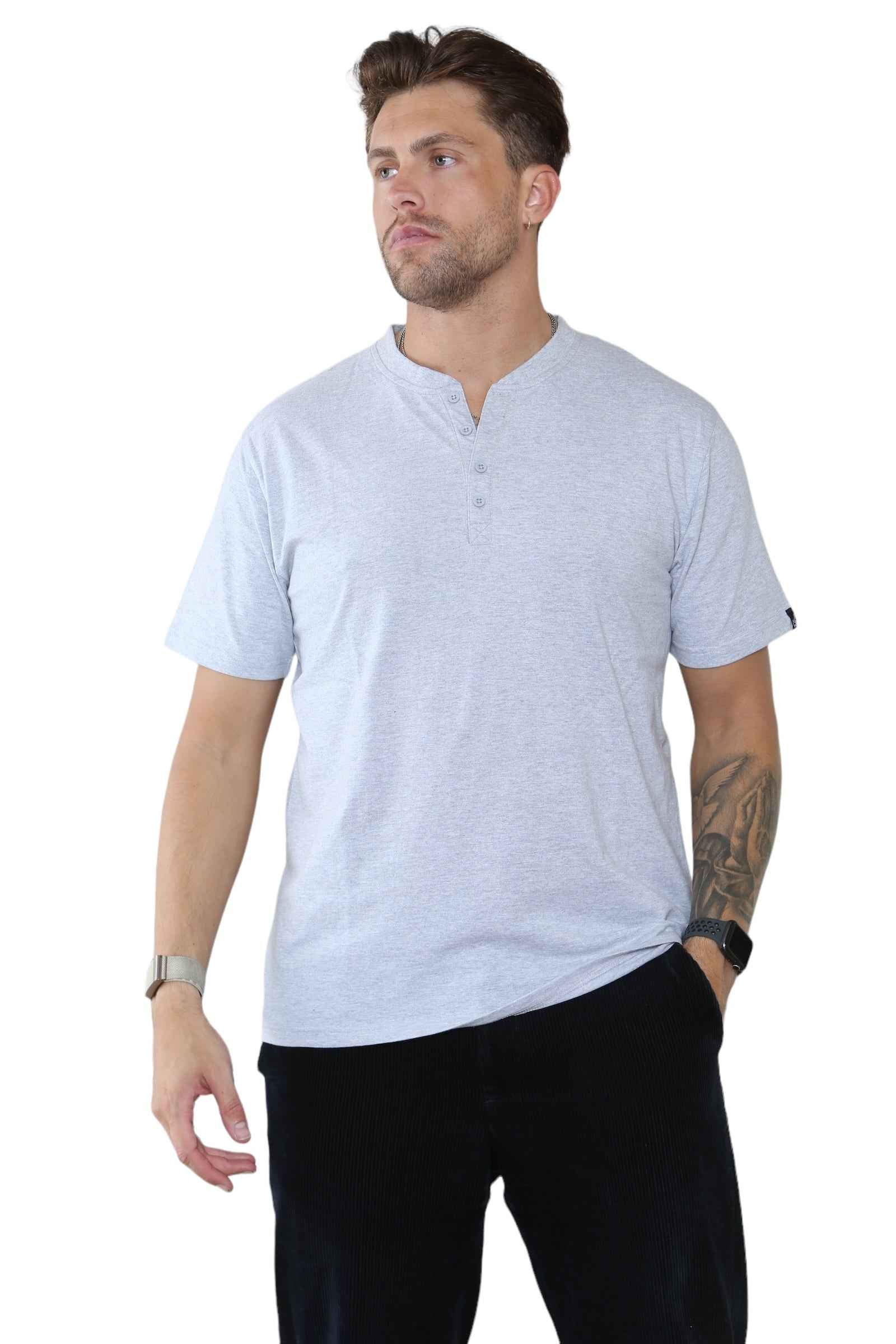 Pack of 5 Men's Henley Shirt Tee Top Plain V Neck Half Sleeves