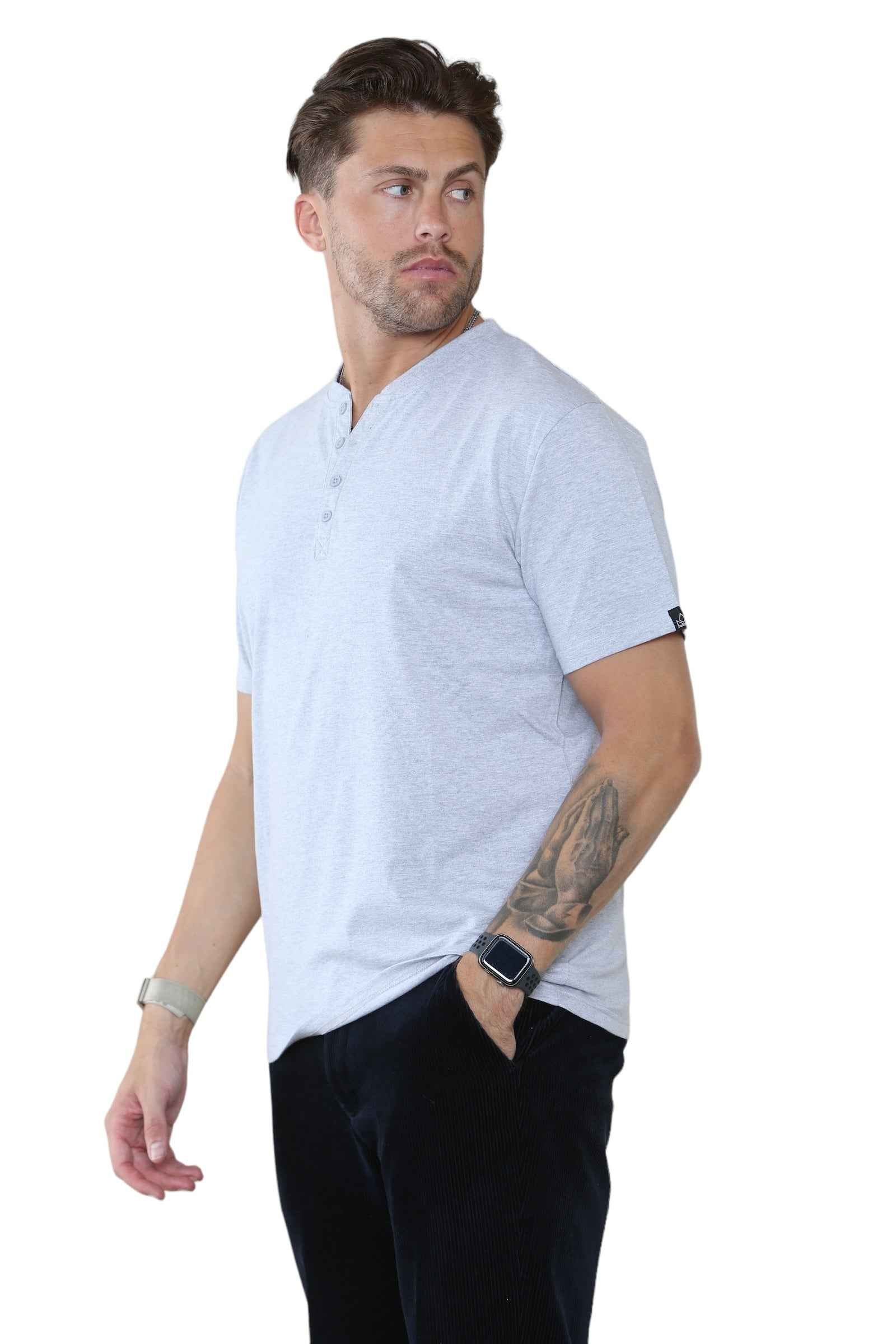 Pack of 5 Men's Henley Shirt Tee Top Plain V Neck Half Sleeves