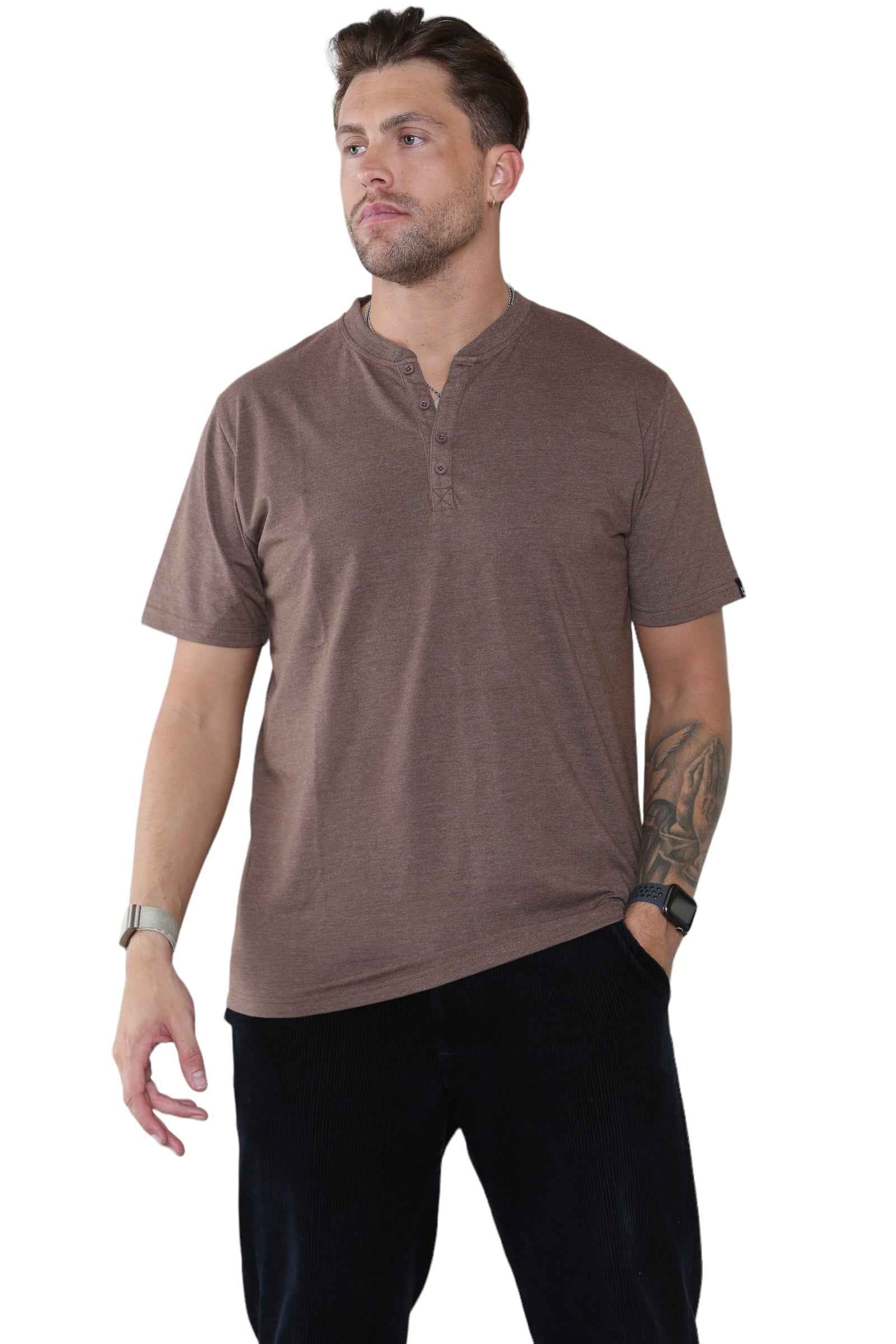 Pack of 5 Men's Henley Shirt Tee Top Plain V Neck Half Sleeves