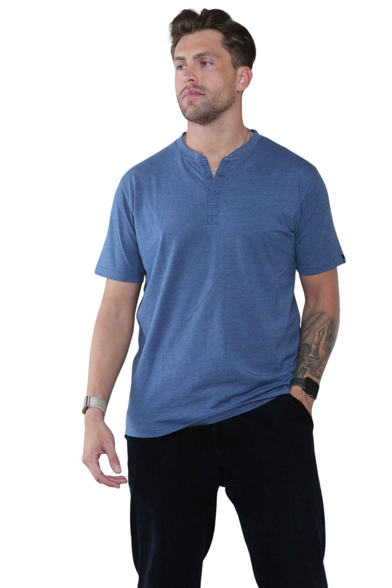 Pack of 5 Men's Henley Shirt Tee Top Plain V Neck Half Sleeves