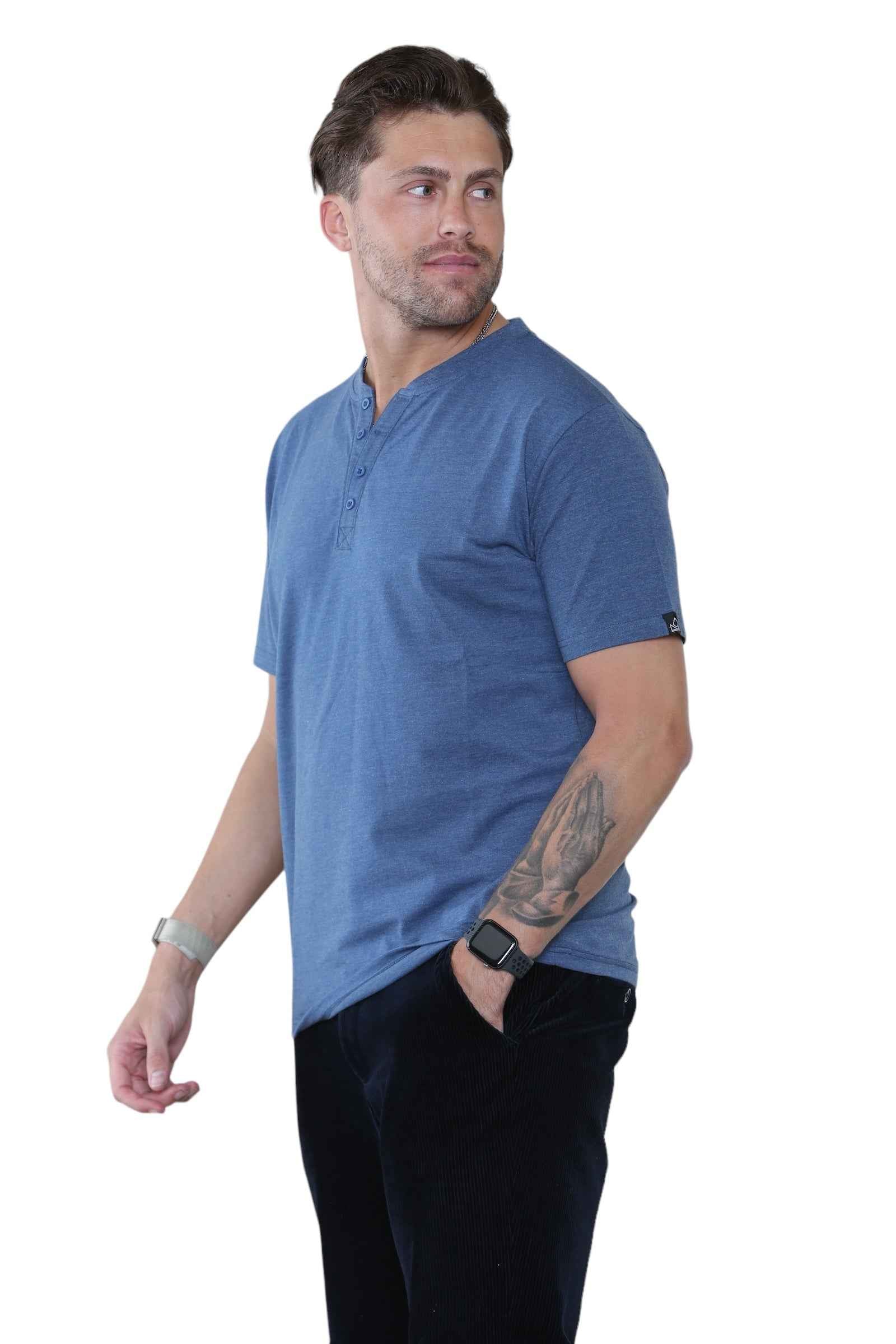 Pack of 5 Men's Henley Shirt Tee Top Plain V Neck Half Sleeves