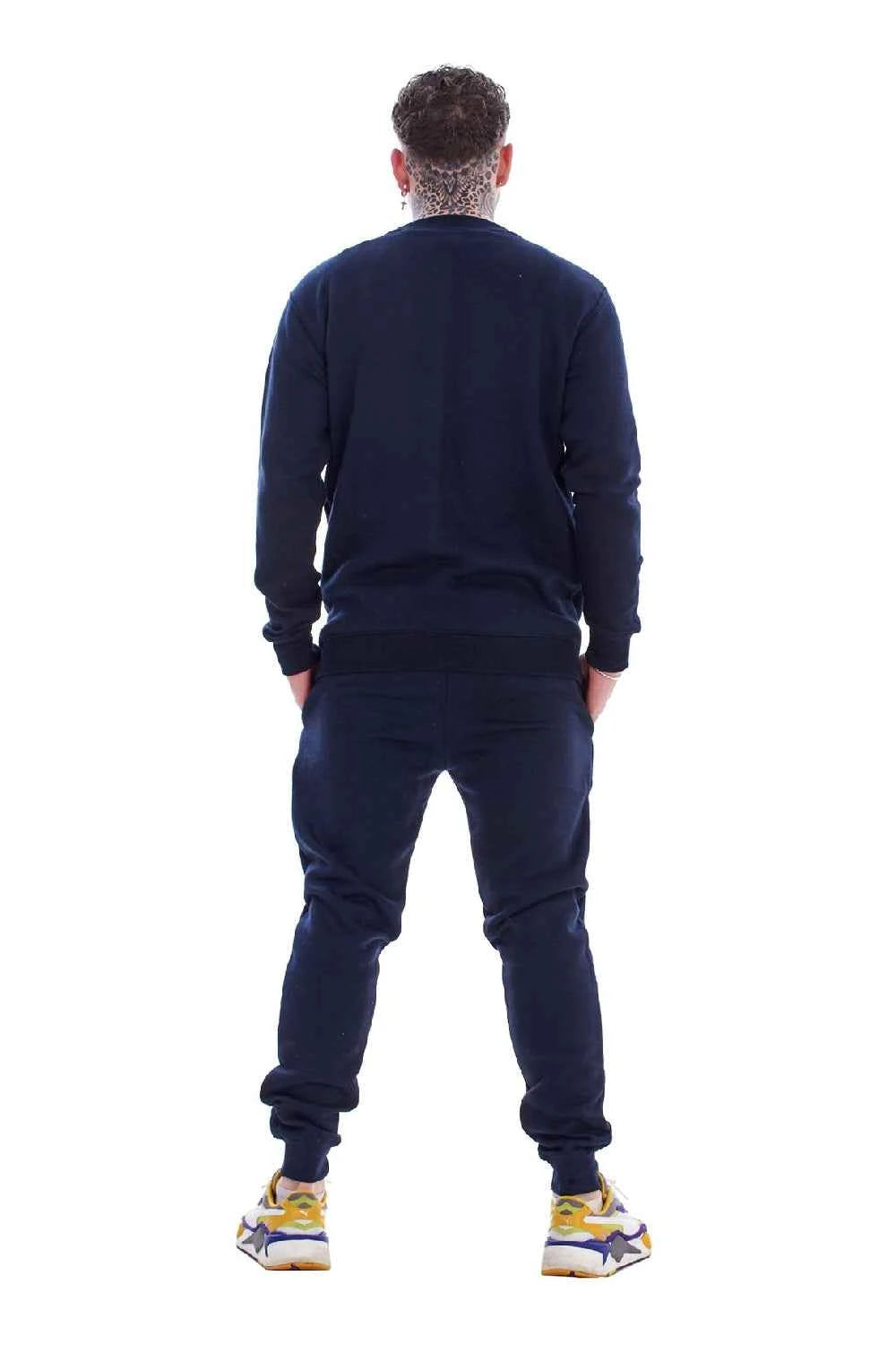 Men's Panelled Tracksuit Fleece Crew Neck Sweatshirt & Cotton Joggers