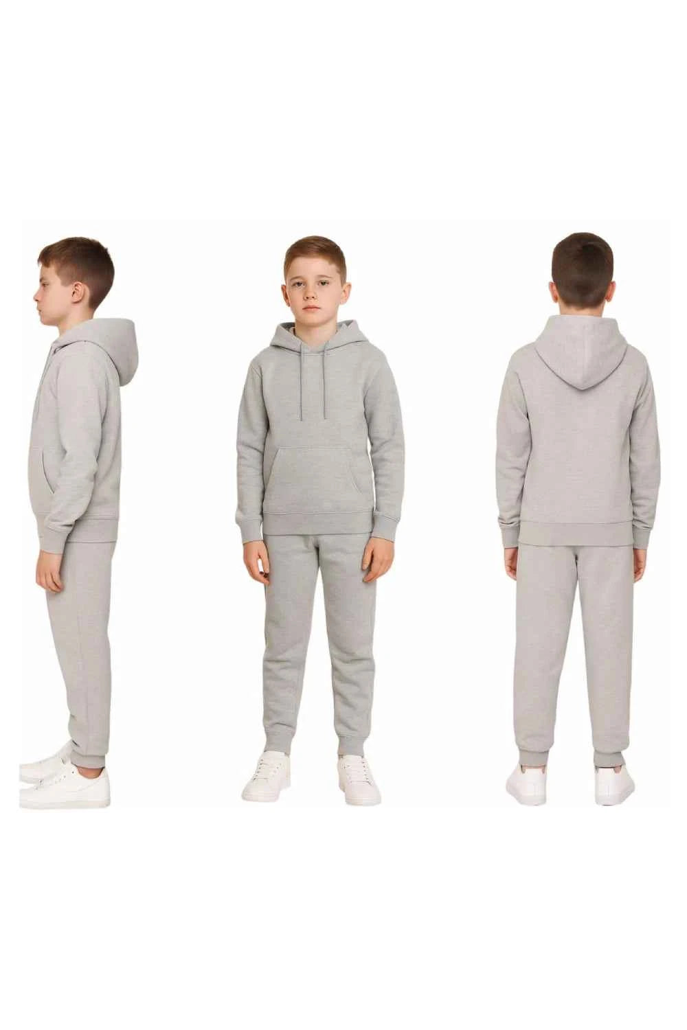 Kids 2PC Plain Hoodie Suit Set Pullover Cotton Blend Sweatshirt Jogging Bottom