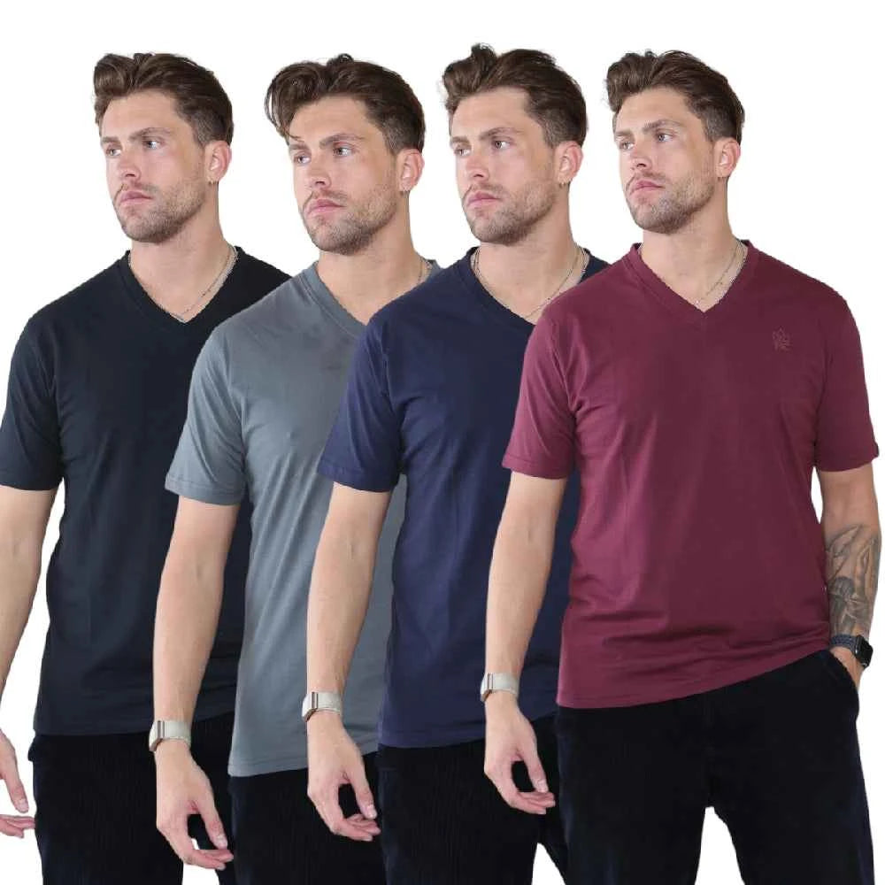 Pack of 4 Organic Cotton Men's V Neck T-Shirts