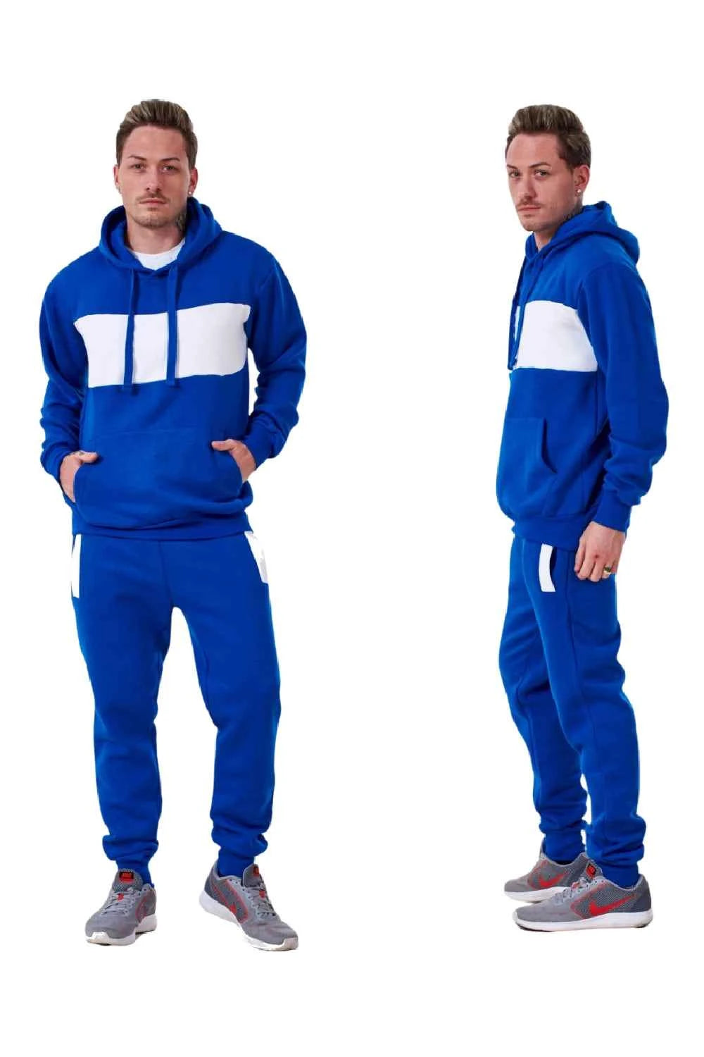 Mens Tracksuit Fleece Pullover Hooded Front Stripe