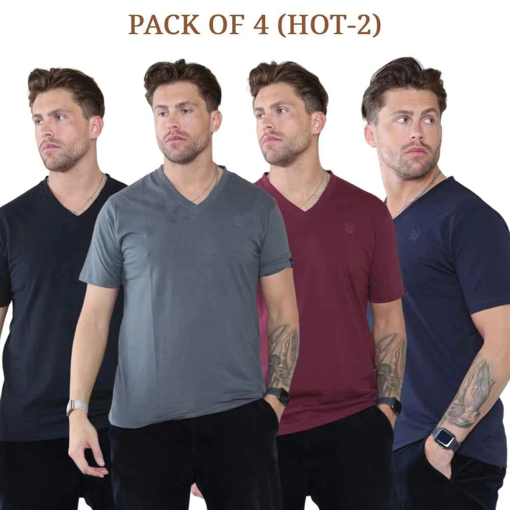 Pack of 4 Organic Cotton Men's V Neck T-Shirts