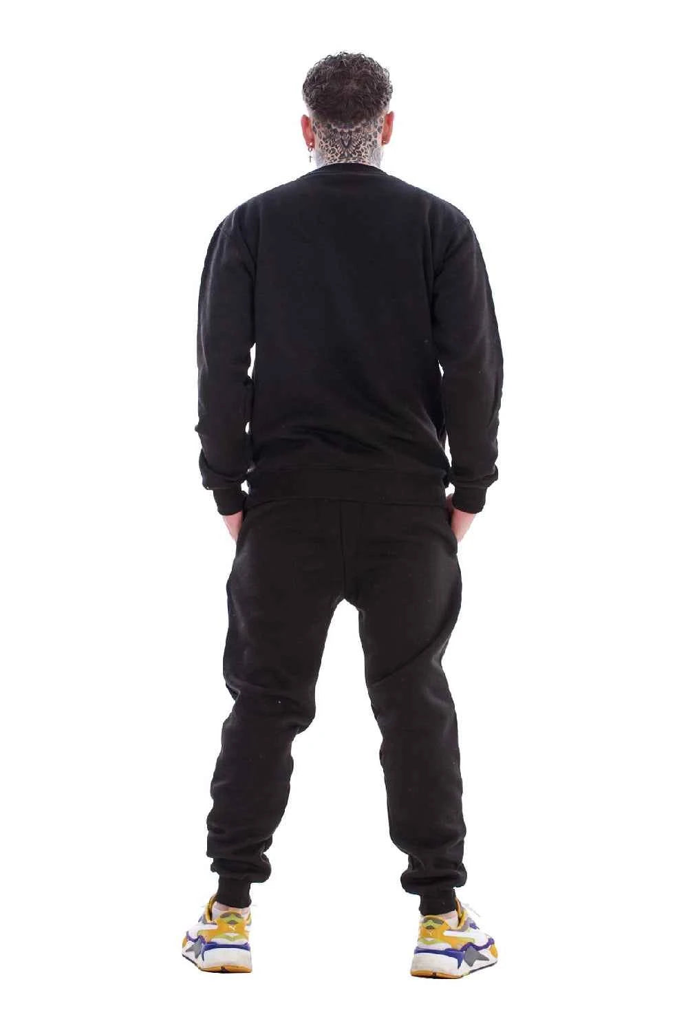 Men's Panelled Tracksuit Fleece Crew Neck Sweatshirt & Cotton Joggers