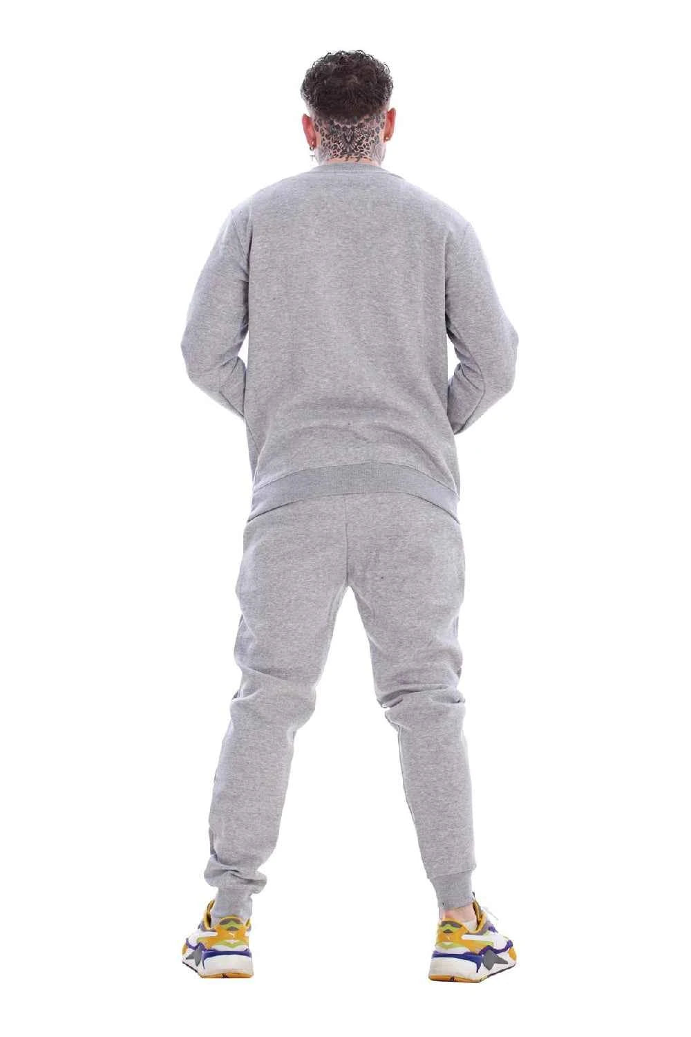 Men's Panelled Tracksuit Fleece Crew Neck Sweatshirt & Cotton Joggers