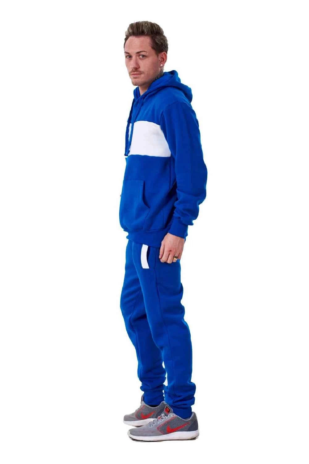 Mens Tracksuit Fleece Pullover Hooded Front Stripe