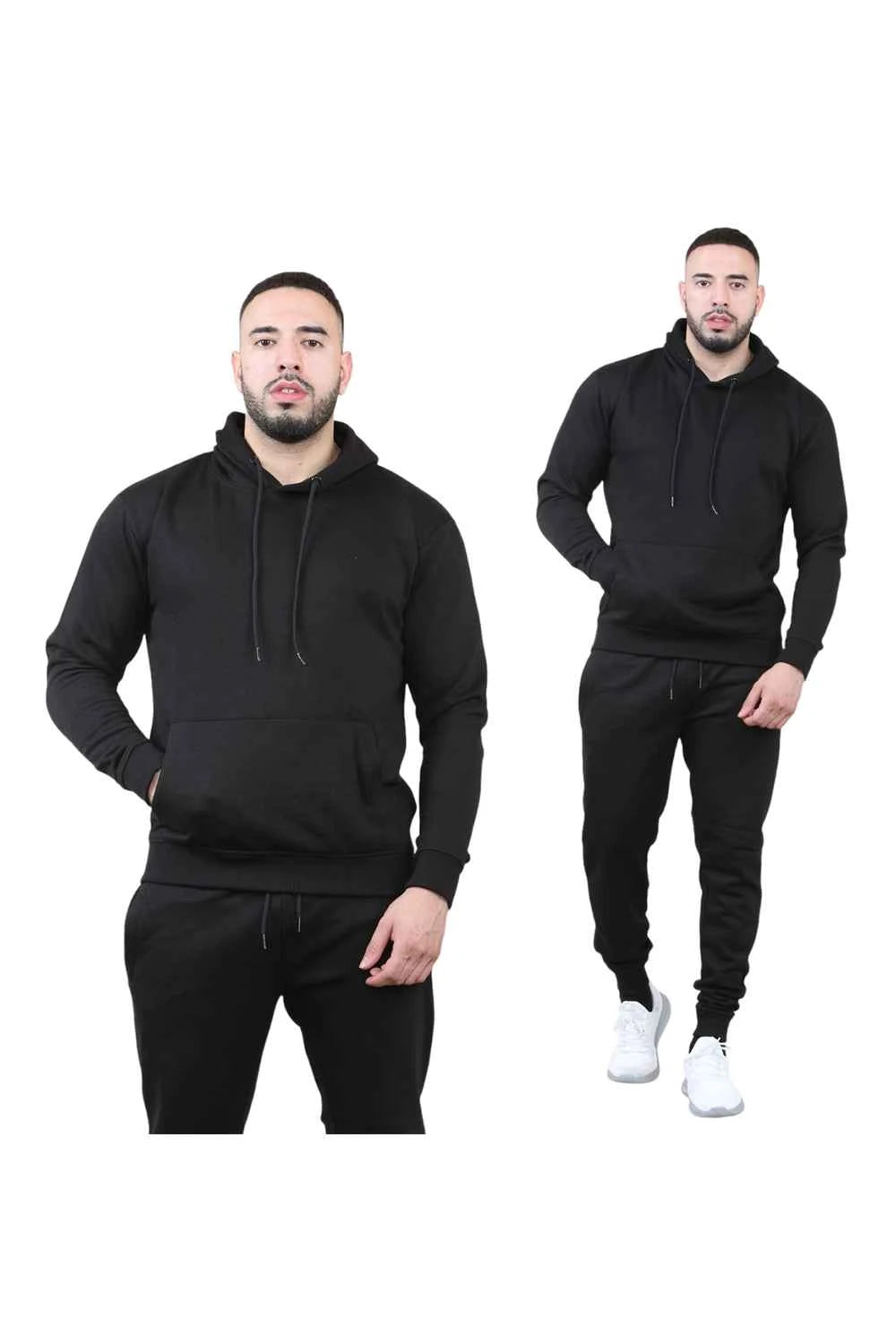 Men's 2pcs Solid Pocket Hoodie & Drawstring Waist Sweatpants Set