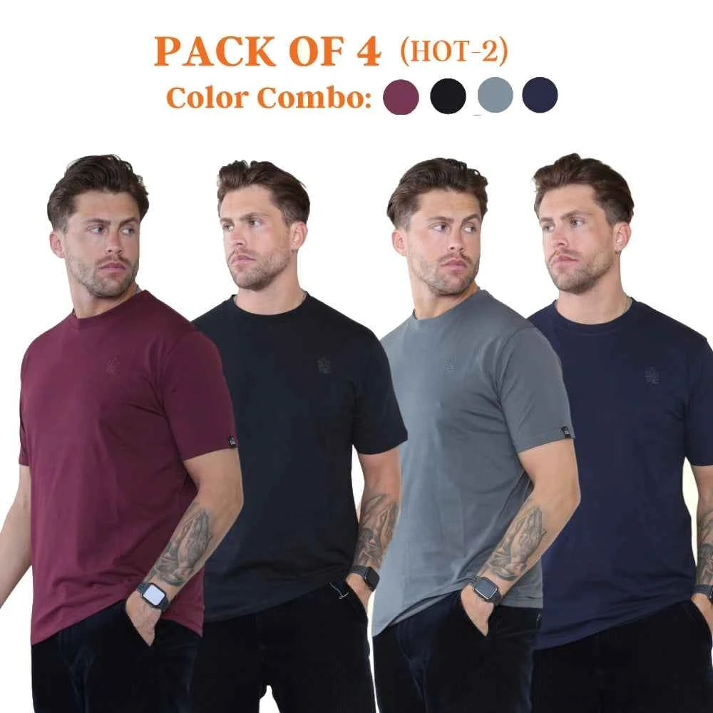 Pack of 4 Organic Cotton Men's Round Neck T-Shirts