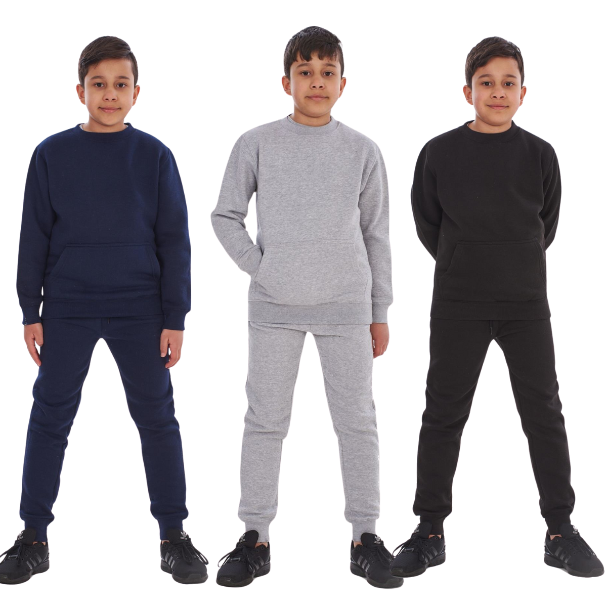 Kids Plain 2 PC Sweat Suit Set , Pullover Cotton Blend Sweatshirt Jogging Bottom