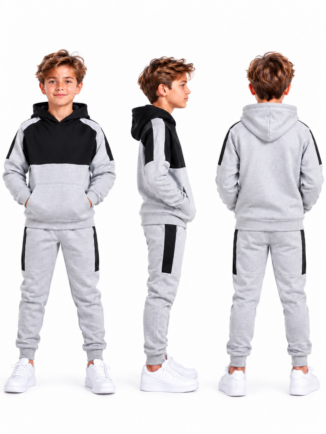 Wholesale Kids' Panelled Fleece Hoodie Tracksuits | Pack of 5