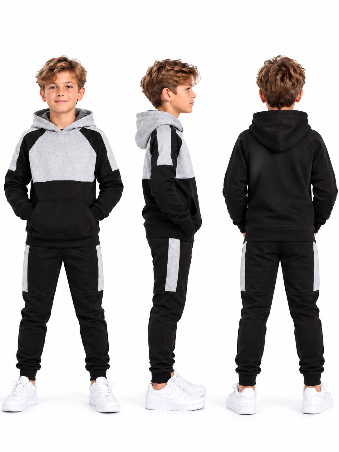 Wholesale Kids' Panelled Fleece Hoodie Tracksuits | Pack of 5