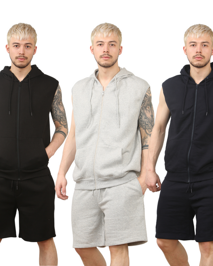 Wholesale Sleeveless Zip Up Hoodie Short Fleece Set