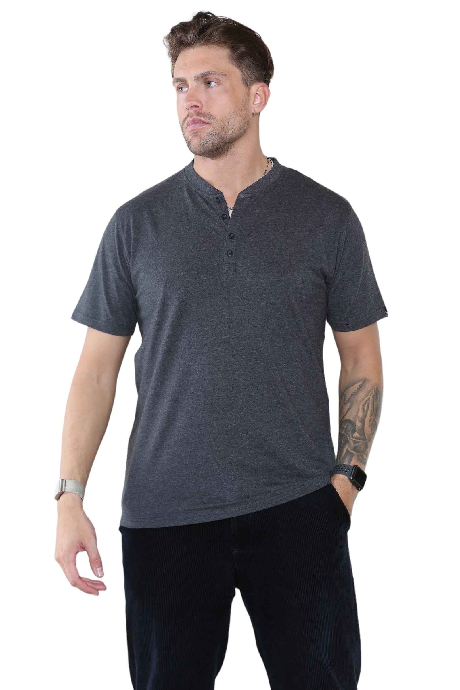 Pack of 5 Men's Henley Shirt Tee Top Plain V Neck Half Sleeves