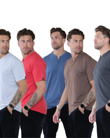 Pack of 5 Men's Henley Shirt Tee Top Plain V Neck Half Sleeves
