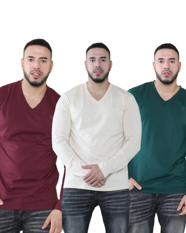Pack of 3 Men's V Neck Full Sleeve T-Shirts