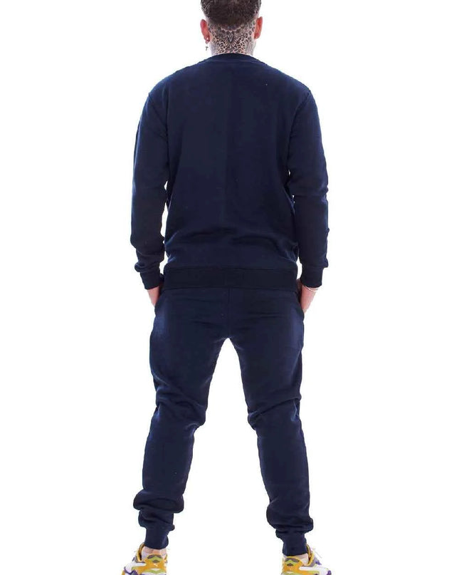 Men's Panelled Tracksuit Fleece Crew Neck Sweatshirt & Cotton Joggers