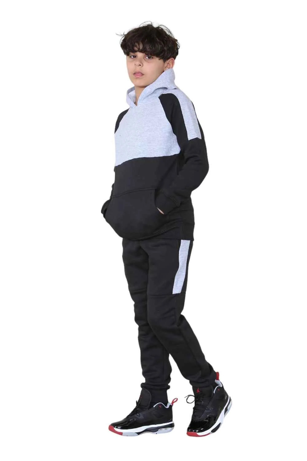 Kids Plain Hooded Side Panel Tracksuits