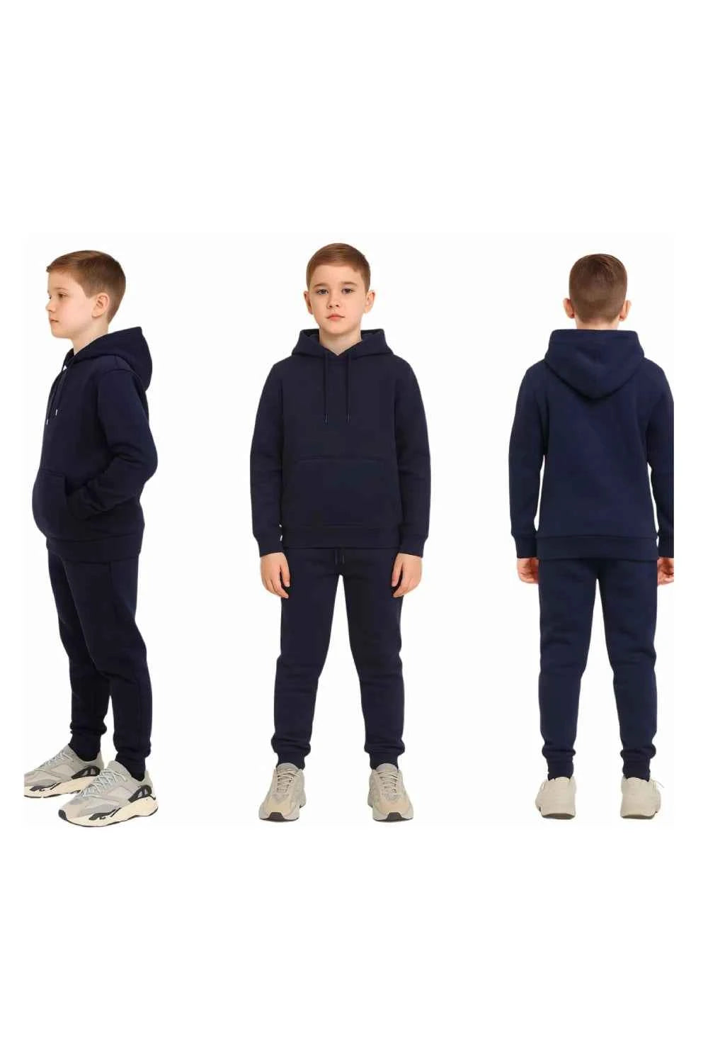 Kids 2PC Plain Hoodie Suit Set Pullover Cotton Blend Sweatshirt Jogging Bottom