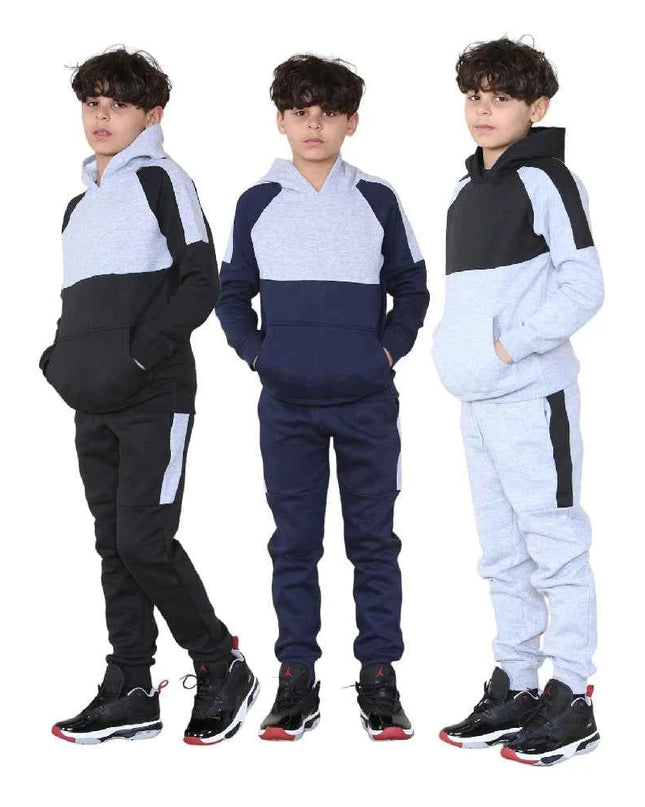 Kids Plain Hooded Side Panel Tracksuits