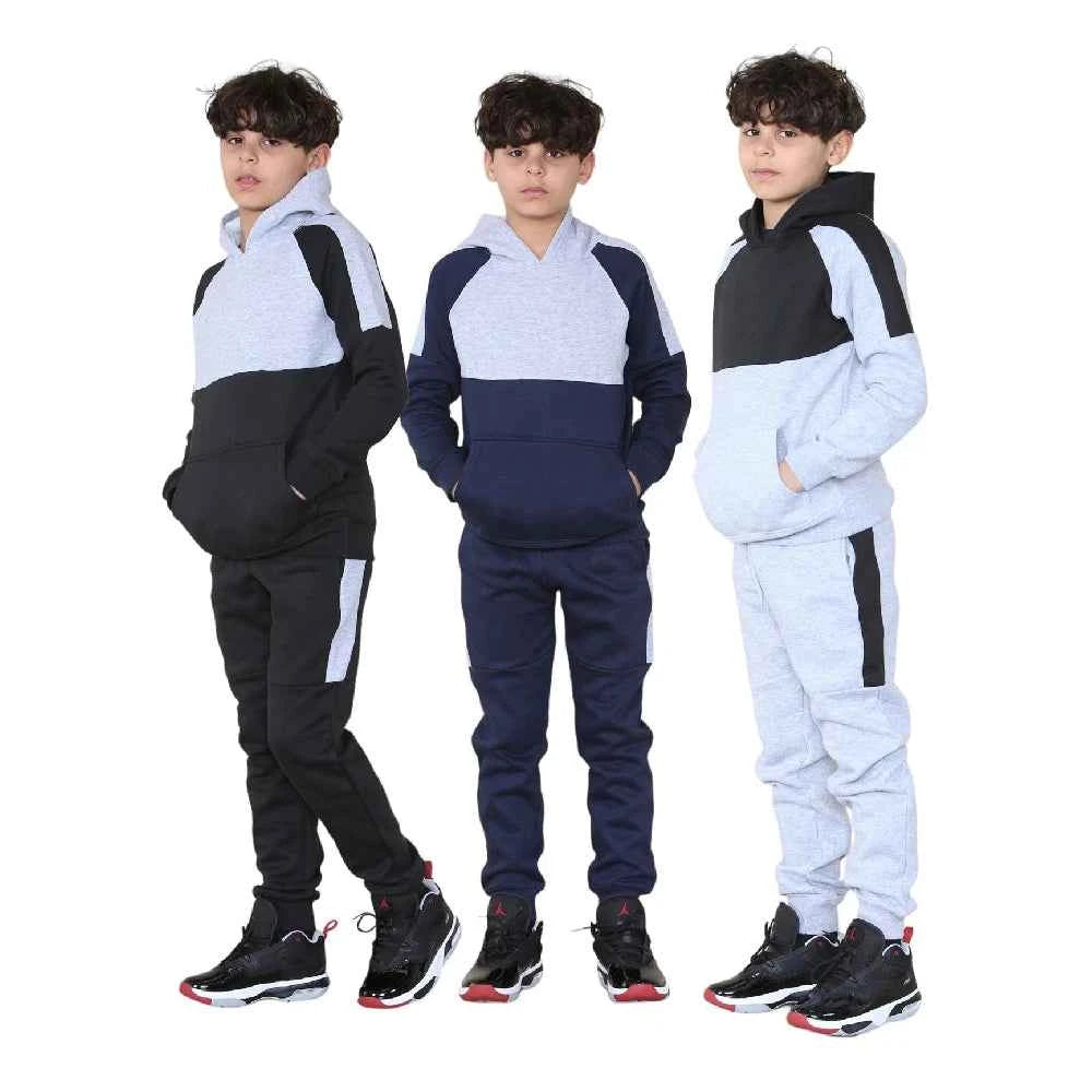 Kids Plain Hooded Side Panel Tracksuits