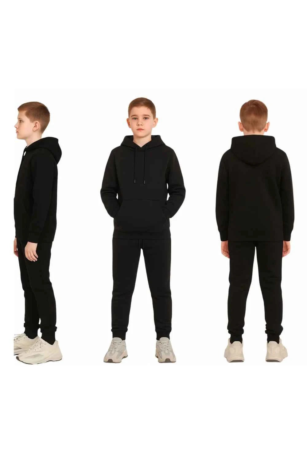 Kids 2PC Plain Hoodie Suit Set Pullover Cotton Blend Sweatshirt Jogging Bottom