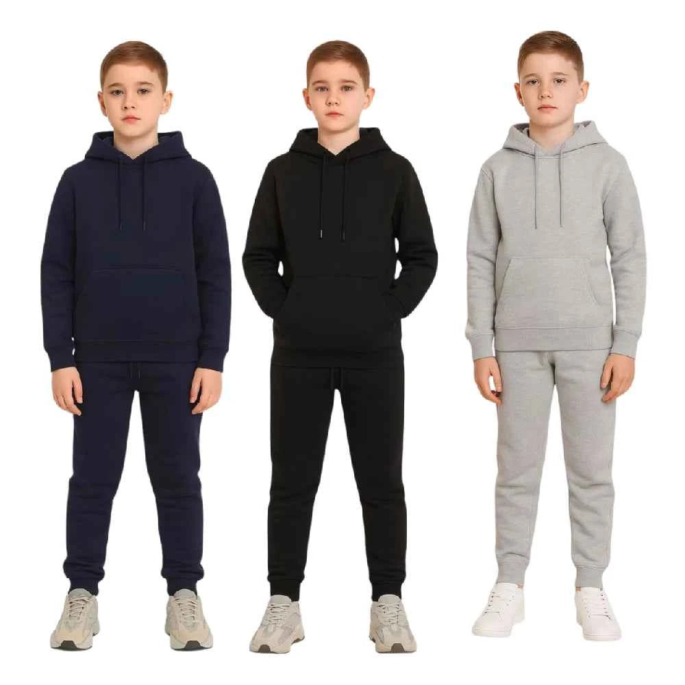Kids 2PC Plain Hoodie Suit Set Pullover Cotton Blend Sweatshirt Jogging Bottom