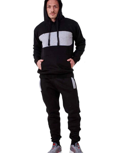Mens Tracksuit Fleece Pullover Hooded Front Stripe