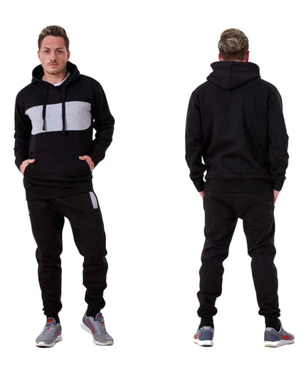 Mens Tracksuit Fleece Pullover Hooded Front Stripe