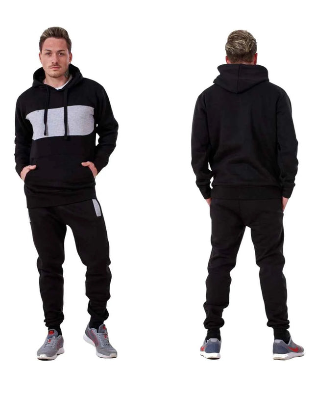 Mens Tracksuit Fleece Pullover Hooded Front Stripe
