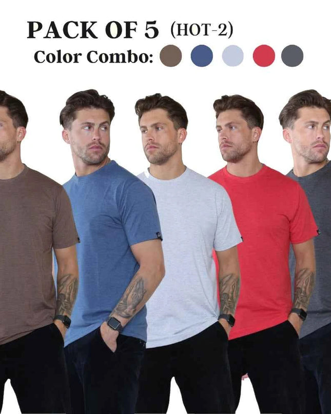 Pack of 5 Crew Neck Half Sleeves Mens Tshirts