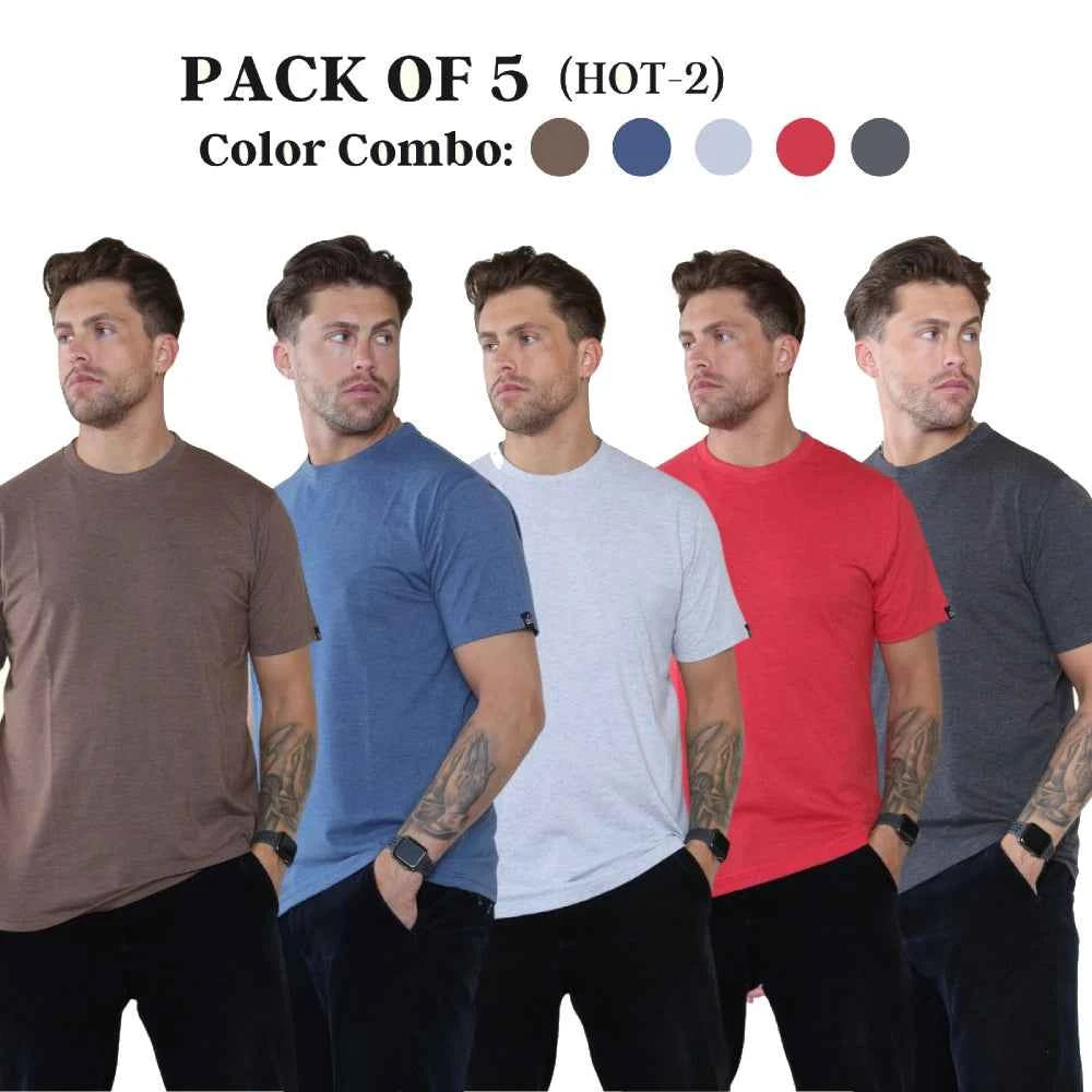 Pack of 5 Crew Neck Half Sleeves Mens Tshirts