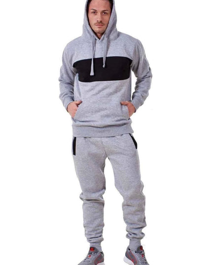 Mens Tracksuit Fleece Pullover Hooded Front Stripe