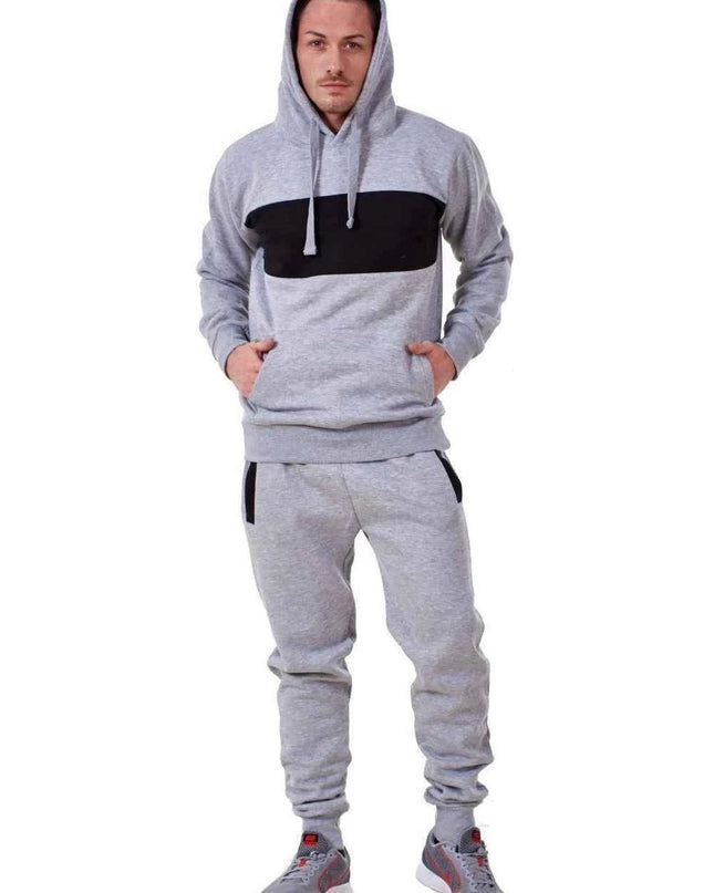 Mens Tracksuit Fleece Pullover Hooded Front Stripe