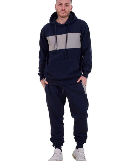 Mens Tracksuit Fleece Pullover Hooded Front Stripe