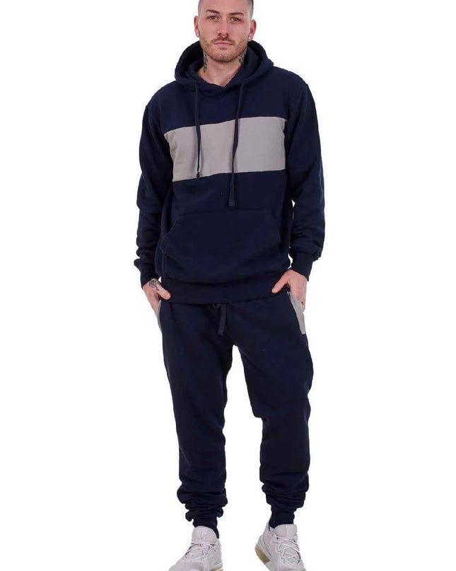 Mens Tracksuit Fleece Pullover Hooded Front Stripe