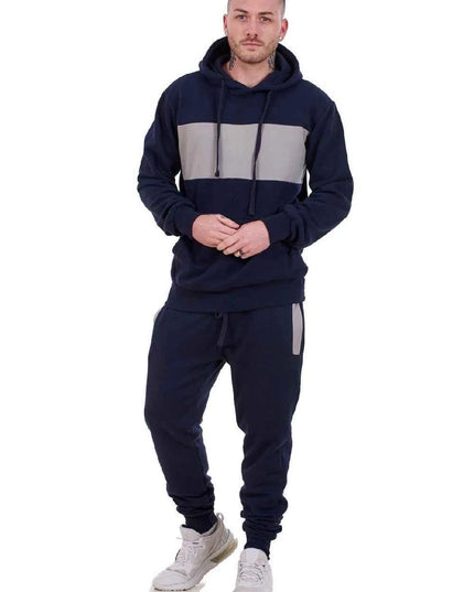 Mens Tracksuit Fleece Pullover Hooded Front Stripe
