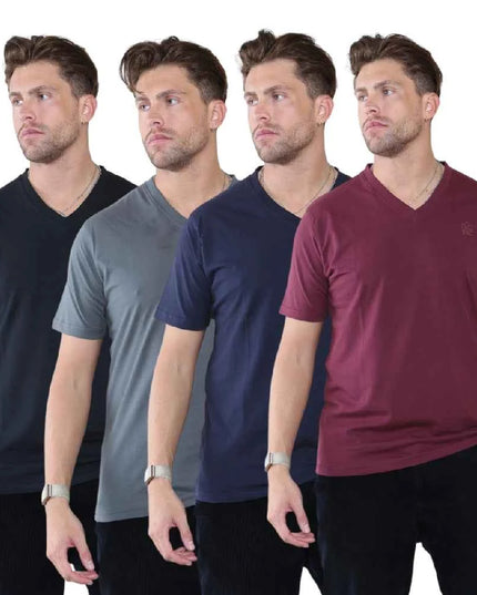 Pack of 4 Organic Cotton Men's V Neck T-Shirts