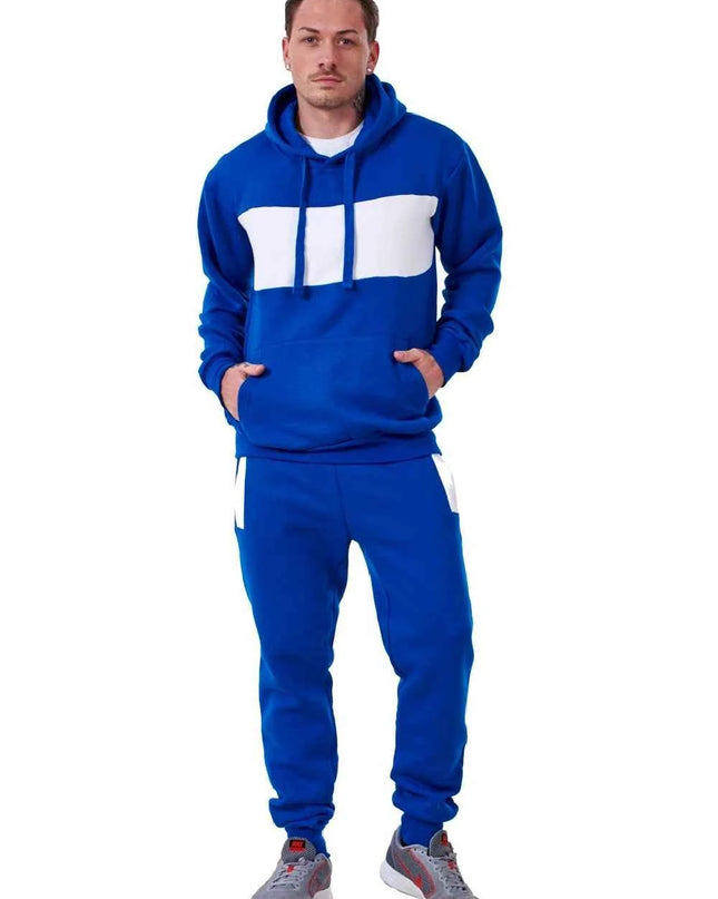 Mens Tracksuit Fleece Pullover Hooded Front Stripe