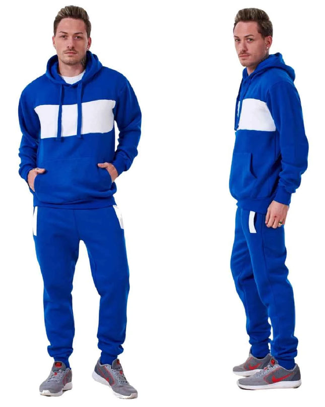 Mens Tracksuit Fleece Pullover Hooded Front Stripe