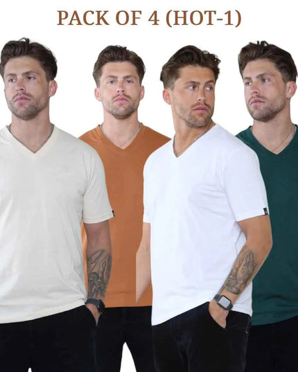 Pack of 4 Organic Cotton Men's V Neck T-Shirts