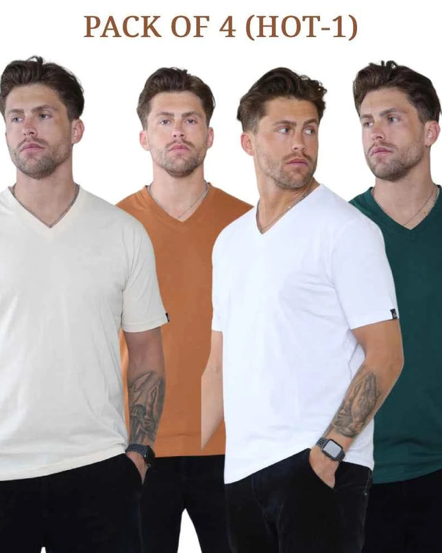 Pack of 4 Organic Cotton Men's V Neck T-Shirts